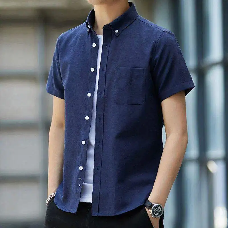 Summer Short Sleeve Oxford Shirt Men's Casual Loose Workwear Fashion City Walk Style Clean Fit No Ironing Required