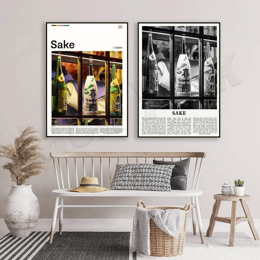 Modern Kitchen Decor Vintage Japanese Food&Drink Print Ramen Noodles Sake Poster Asian Food Wall Art Canvas Painting Chef Gift