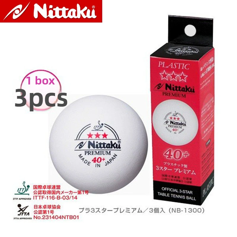 Nittaku 3-Star 40+ كرات تنس الطاولة مادة ABS ملحومة كرات بينج بونج المهنية المميزة للمنافسة 3 كرات/1 صندوق
