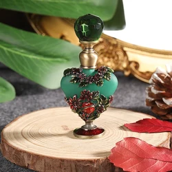 Green Empty 5ml Perfume Bottle Vintage Emerald Frosted Glass Carved Flower Gem Cap Refillable Essential Oil Handmade Beauty Tool