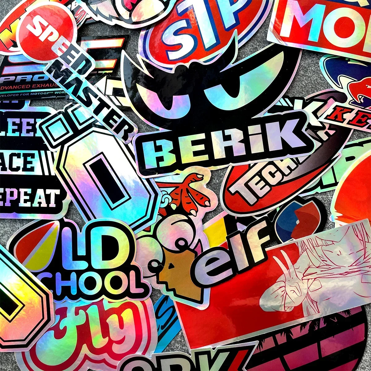 40PCS Random Racing Sponsors Laser Rainbow Stickers Motorcycle Moto Motorcross Fender Body Windshield Helmet Decals Accessories