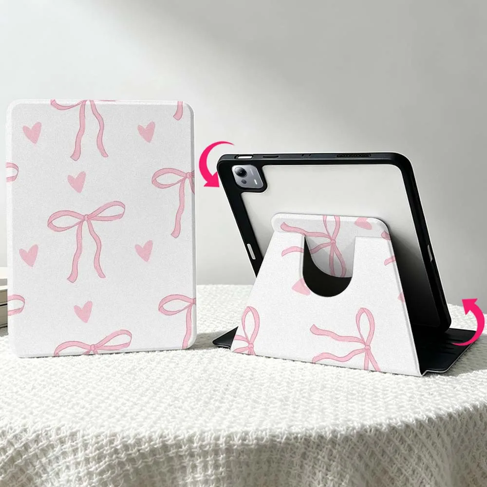 Simple Bow Heart For Xiaomi Mi Redmi Poco Pad 8 7 7S 6 6S 5 SE Pro Ultra 360° Rotation Stylus Storage Tablet Case Soft