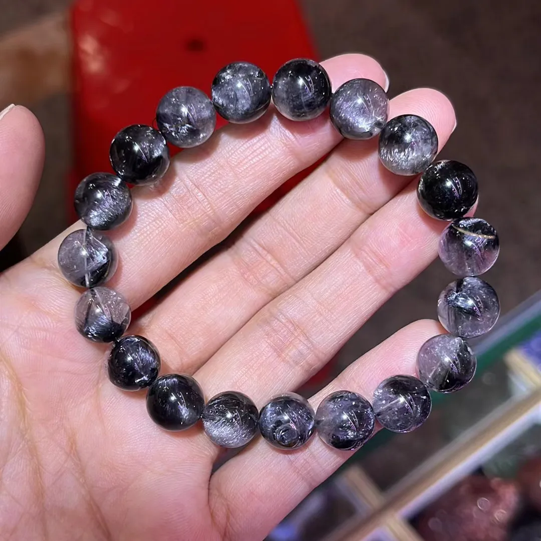 10mm Natural Black Brookite Platinum Rutilated Quartz Bracelet Women Man Gift Round Beads Brookite Crystal Jewelry AAAAAA