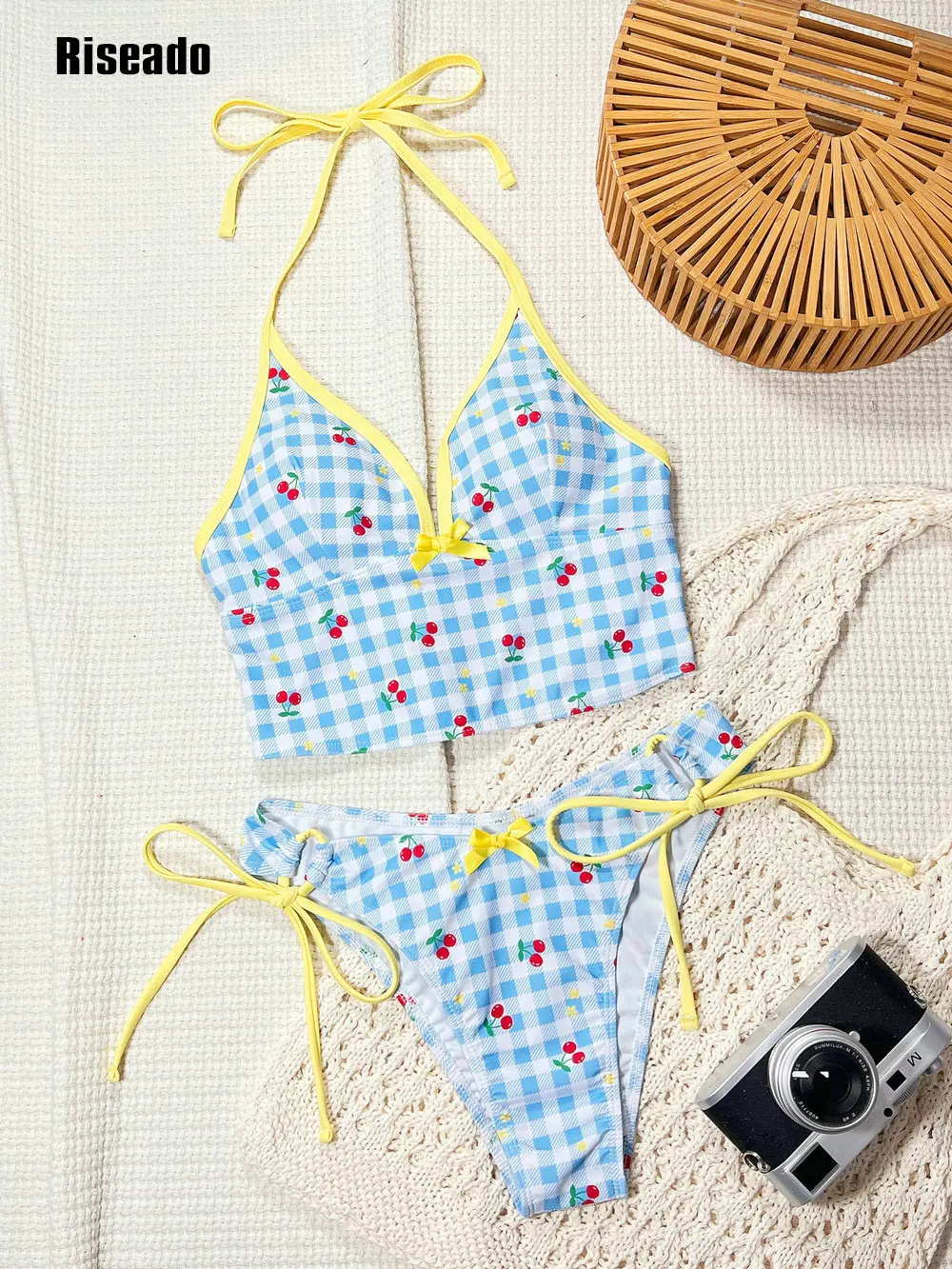 

plaid Bathing Suits for Women Deep V Neck Sexy Two Piece Bikini Sets for Women Halter Cheeky Cute Swimsuit Young Woman