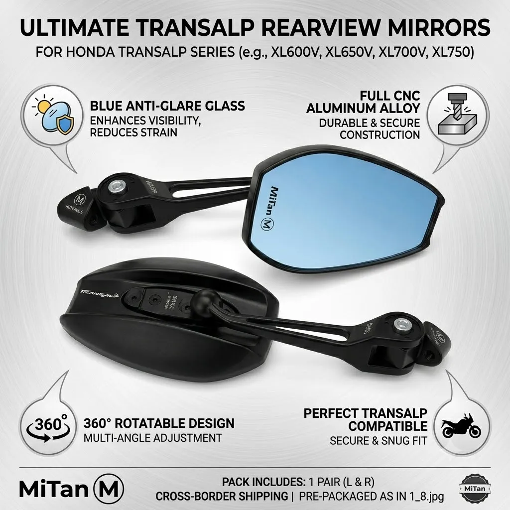 Anti-Fog Anti-Glare Motorcycle All Metal Rearview Mirror Blue Glass With LOGO For Honda XL750 Transalp 600V XL650V 700V XL750