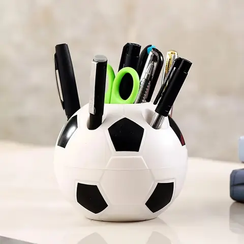 1pc 플라스틱 펜 홀더 다기능 펜 홀더 만화 축구 펜 홀더 사무실 축구 펜 홀더