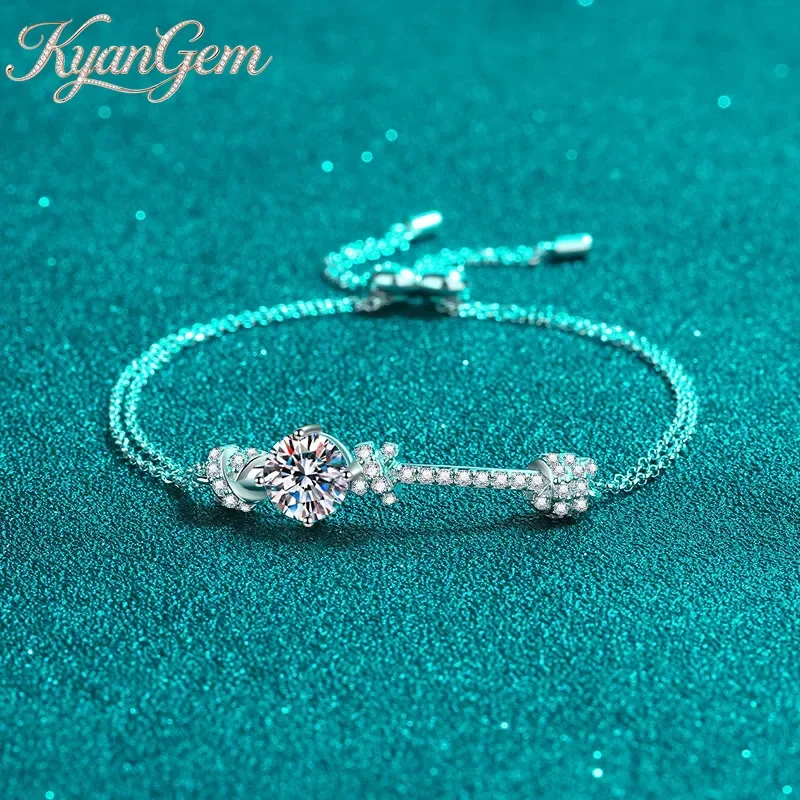 KyanGem 18K Gold Inlaid Women's Double Chain Push-pull Design 18K 2-carat D-color Moissanite Fashionable Bracelet