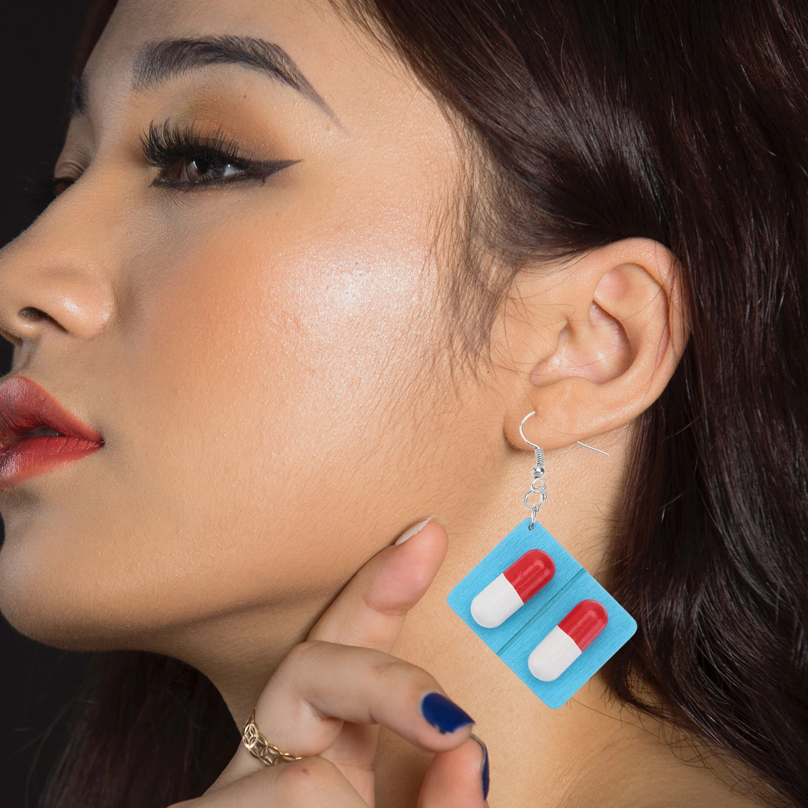 

2 Pairs Of Wooden Capsule Earrings Unique Drug Board Shape Ear Jewelry Funny Earbob For Women Ear Accessories