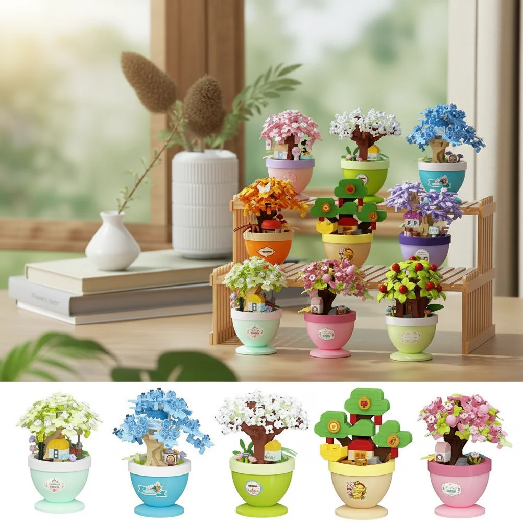Blume für Kinder Puzzle Montage mit Topf Micro Baustein Sonnenblume Rose ewiger Blumenstrauß Mini Diamant Modell Ziegel Spielzeug