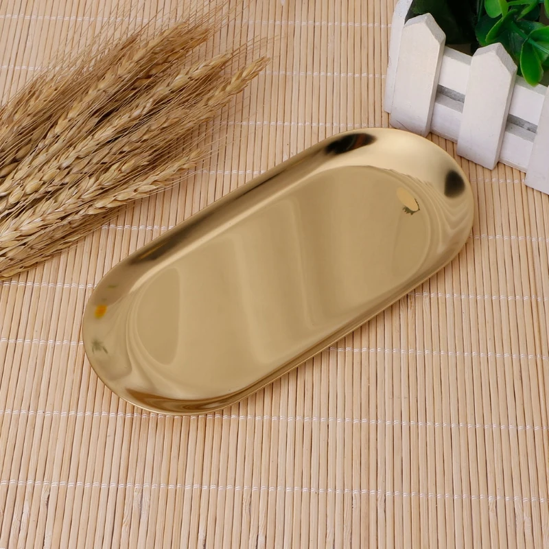 Stainless Steel Towel Oval Tray Tea Dish Fruit Plate Cosmetics Jewelry Drop shipping