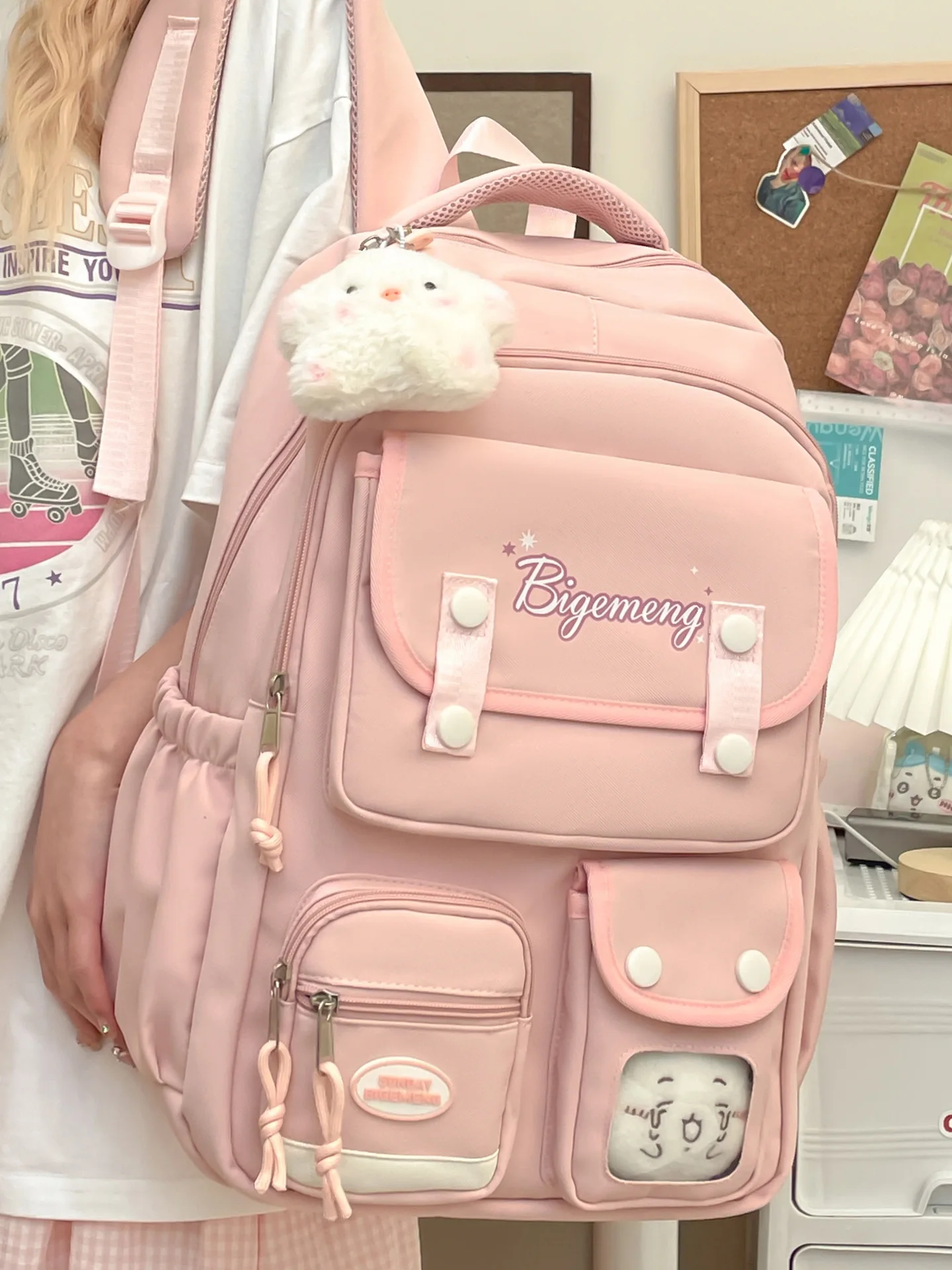 2026 cute student Backpack schoolbag For High School And Primary School Student Campus Versatile Backpack with doll pendant​