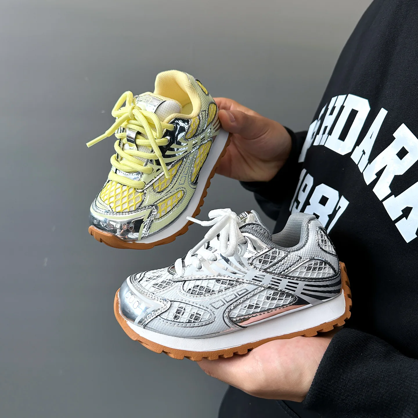 2026 Spring Toddler Kid Breathable Orbit Metallic Rubber Mesh Sneakers Children Casual Fashion Boy Girl Sports Walking Shoes