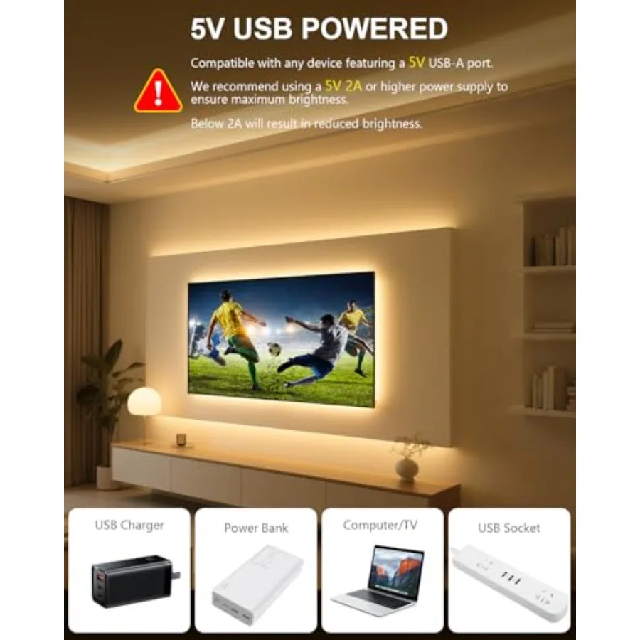 USB LED Light Strip 5V 6.56FT COB LED Strip Lights with Remote Lights Dotless Super Bright Dimmable Flexible for TV Backlight B