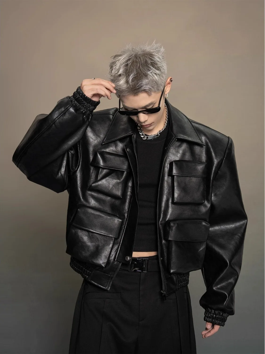 

Retro American ort Leather Jaet Men's Spring Autumn Design Sense Small ket Versatile Jaet Top Trendy Brand