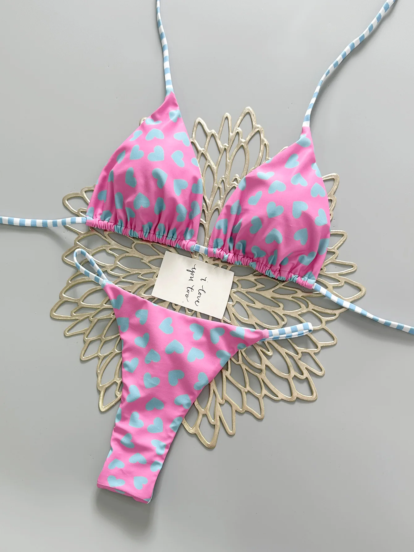 sexy pink blue heart print micro bikinis sets two pieces halter back tie thong swimsuits bathing suit swimwear biquini tankini