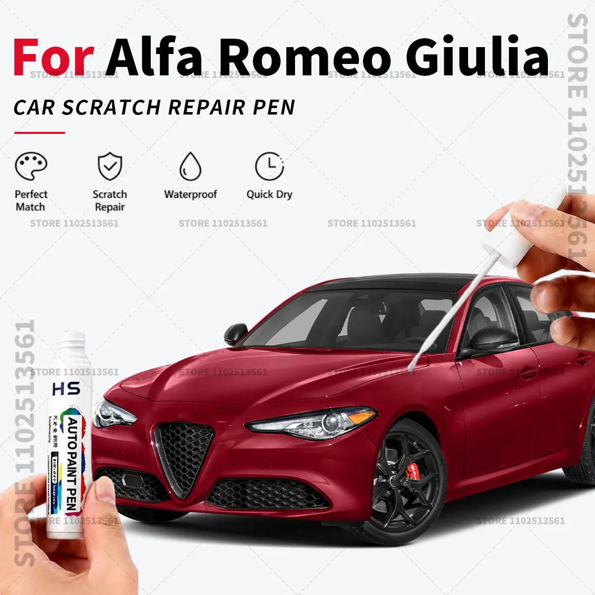 Bolígrafo de pintura para retoques: restaura la pintura del coche y elimina los arañazos para ALFA ROMEO GIULIA, Alfa White, Vulcano Black, Anodized Blue, Red