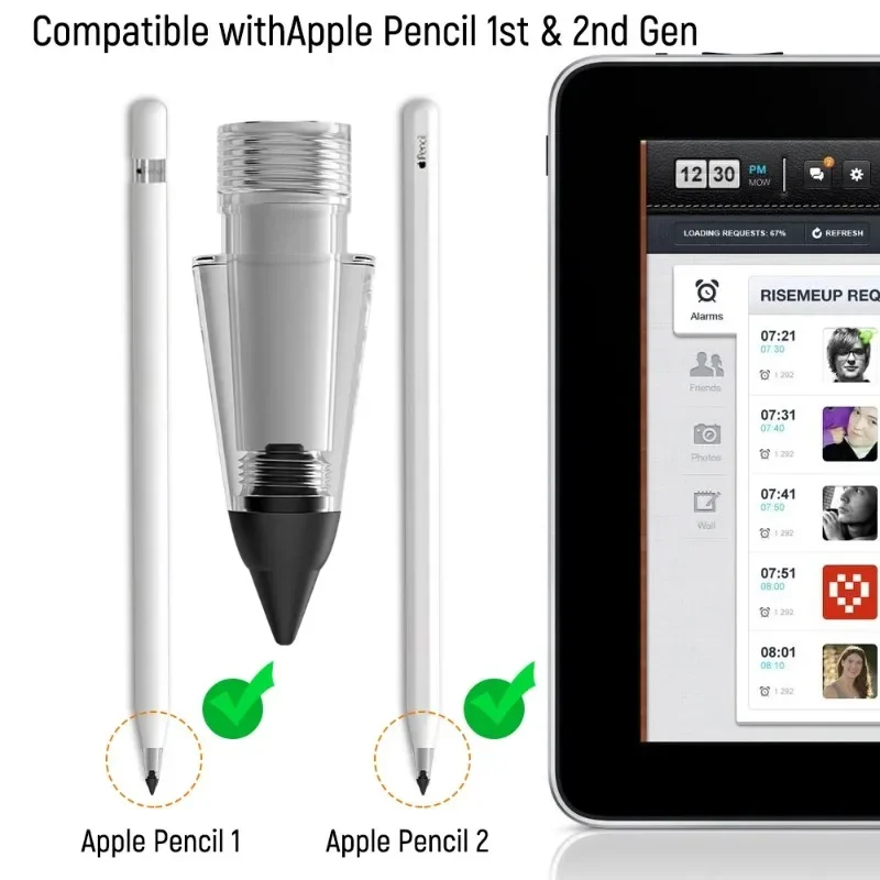 업그레이드 소프트 실리콘 고무 스타일러스 펜 팁, 애플 펜슬 1, 2 교체용, 내마모성 펜 스타일러스 팁, 태블릿 음소거 펜 펜촉