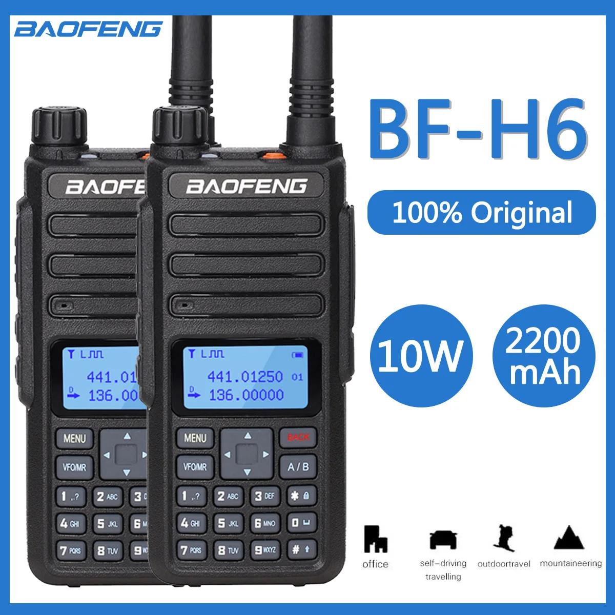 Baofeng-BF-H6 10W 워키토키, 10km 햄 라디오 송신기, 송신기, 136-174,400-470MHz, 양방향 라디오, 2PC