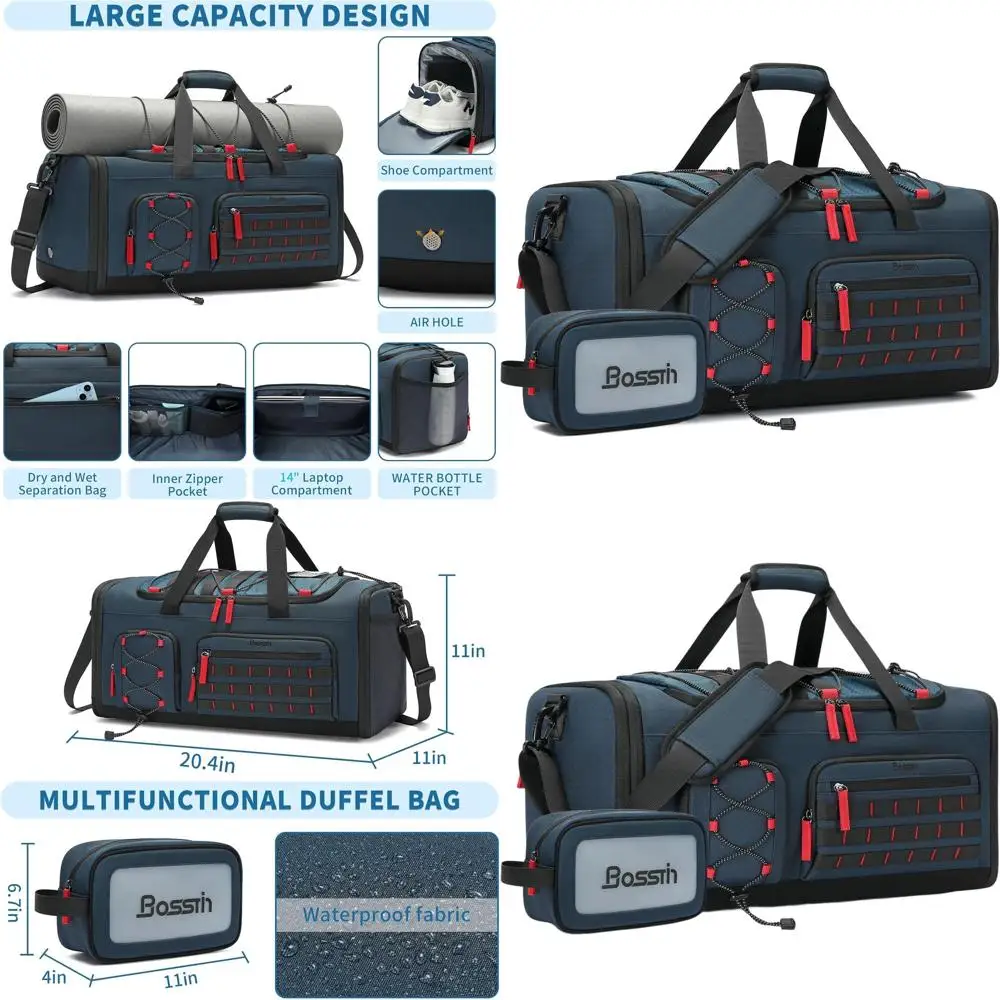 

Спортивная дорожная сумка унисекс на 45 л с отделением для обуви - синяя