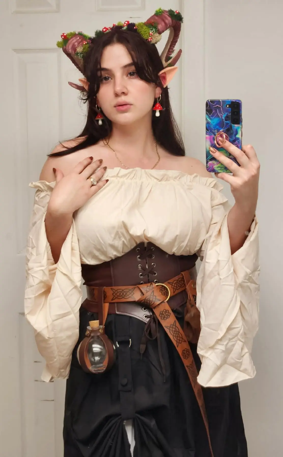 6PCS Halloween Renaissance Costume Women Set Medieval Pirate Outfit Shirt Skirt Viking Corset Belt Potion Bottle Belt Pouch