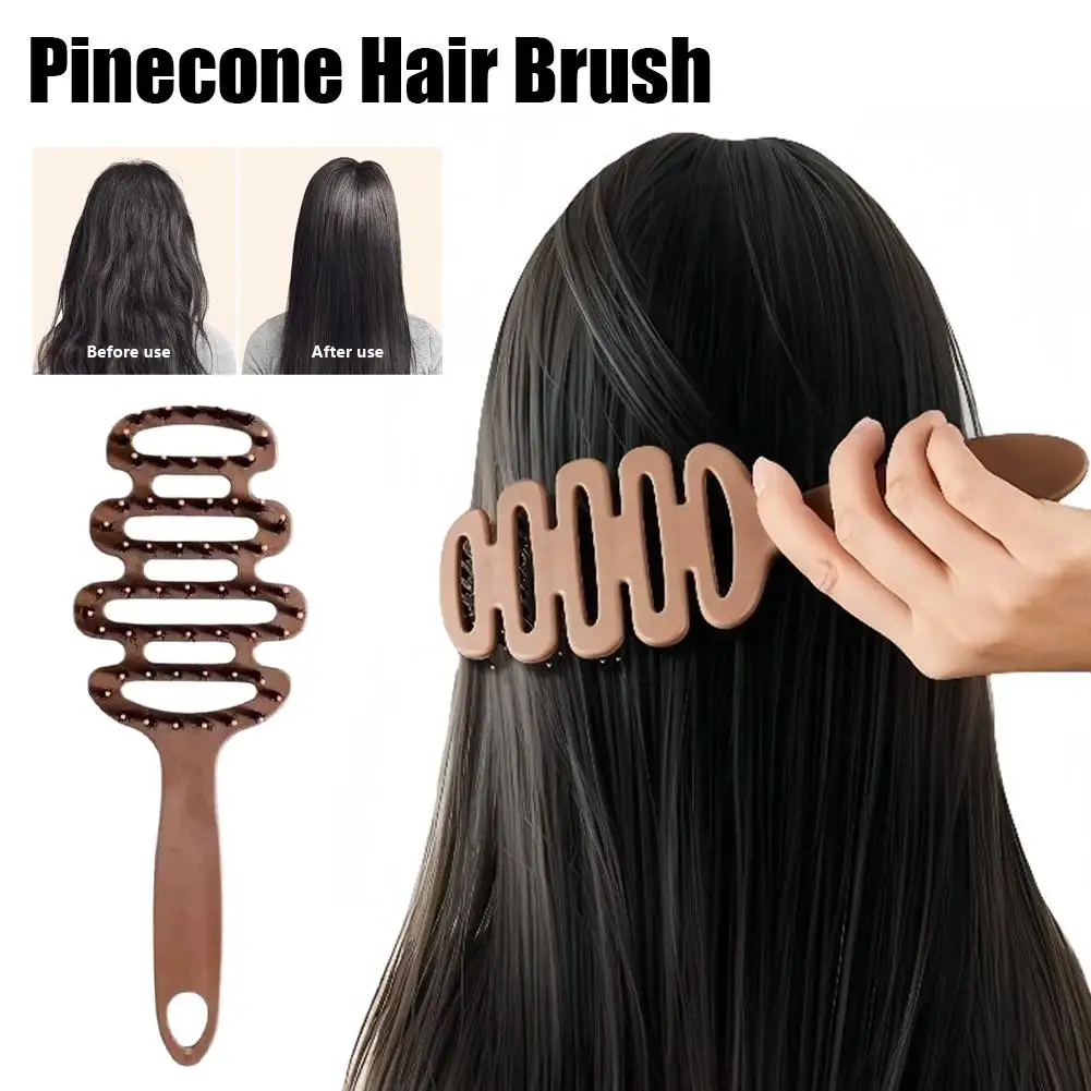 Boar Bristle Hair Brush with Nylon Pins Anti Detangling Scalp Massage Dry Accelerator for Straight Curly Hair Styling Tool