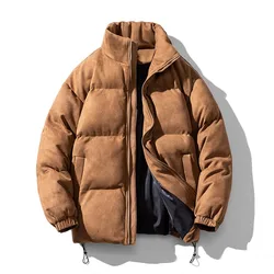 Jaqueta extragrande de camurça falsa puffer masculina, Parkas monocromático, casaco bolha, streetwear quente, moda inverno, Harajuku