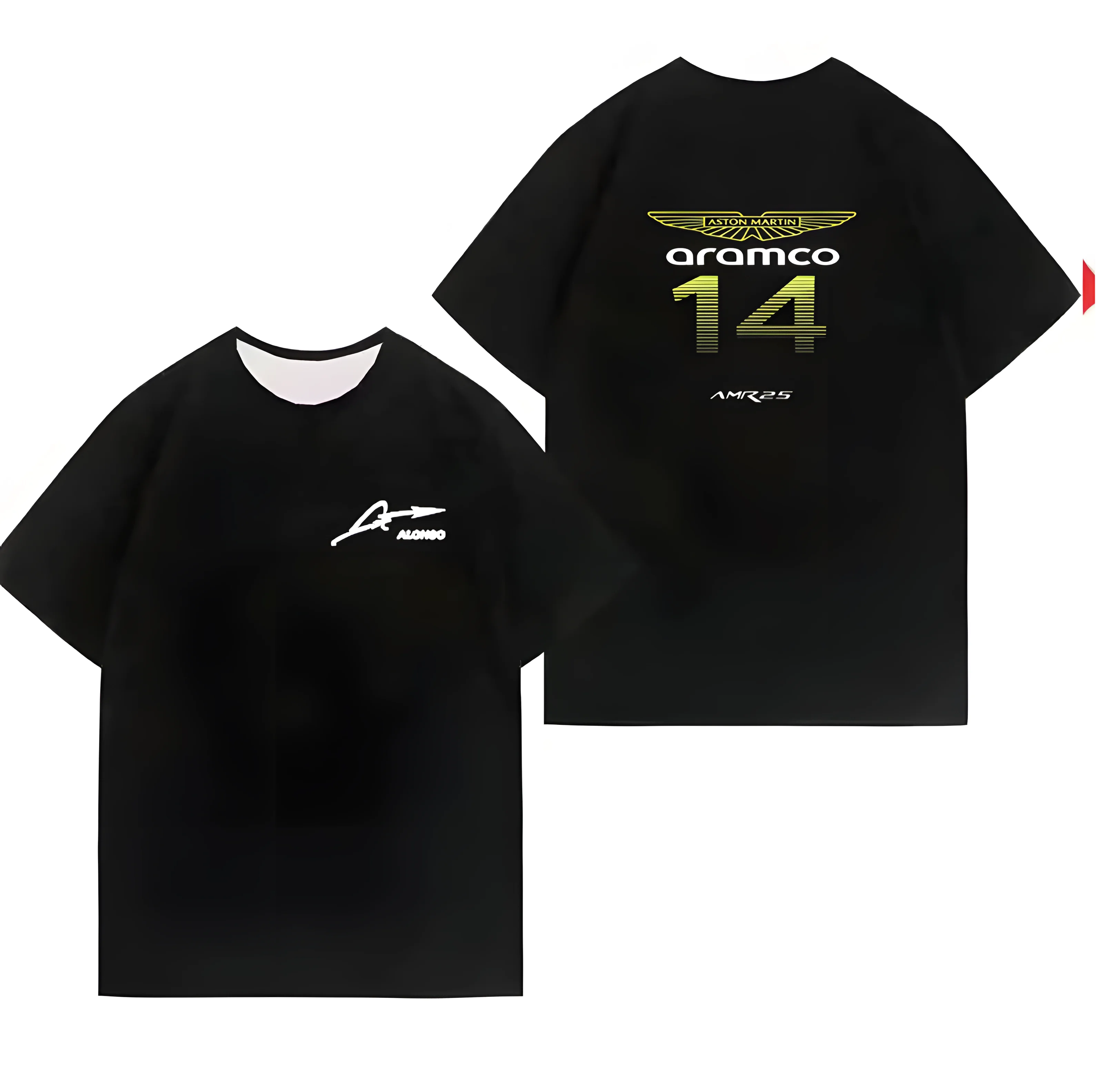 Men's Aston Martin Aramco Fernando Alonso 14 Racing Fan T-shirt Casual Short Sleeve Cotton Tee