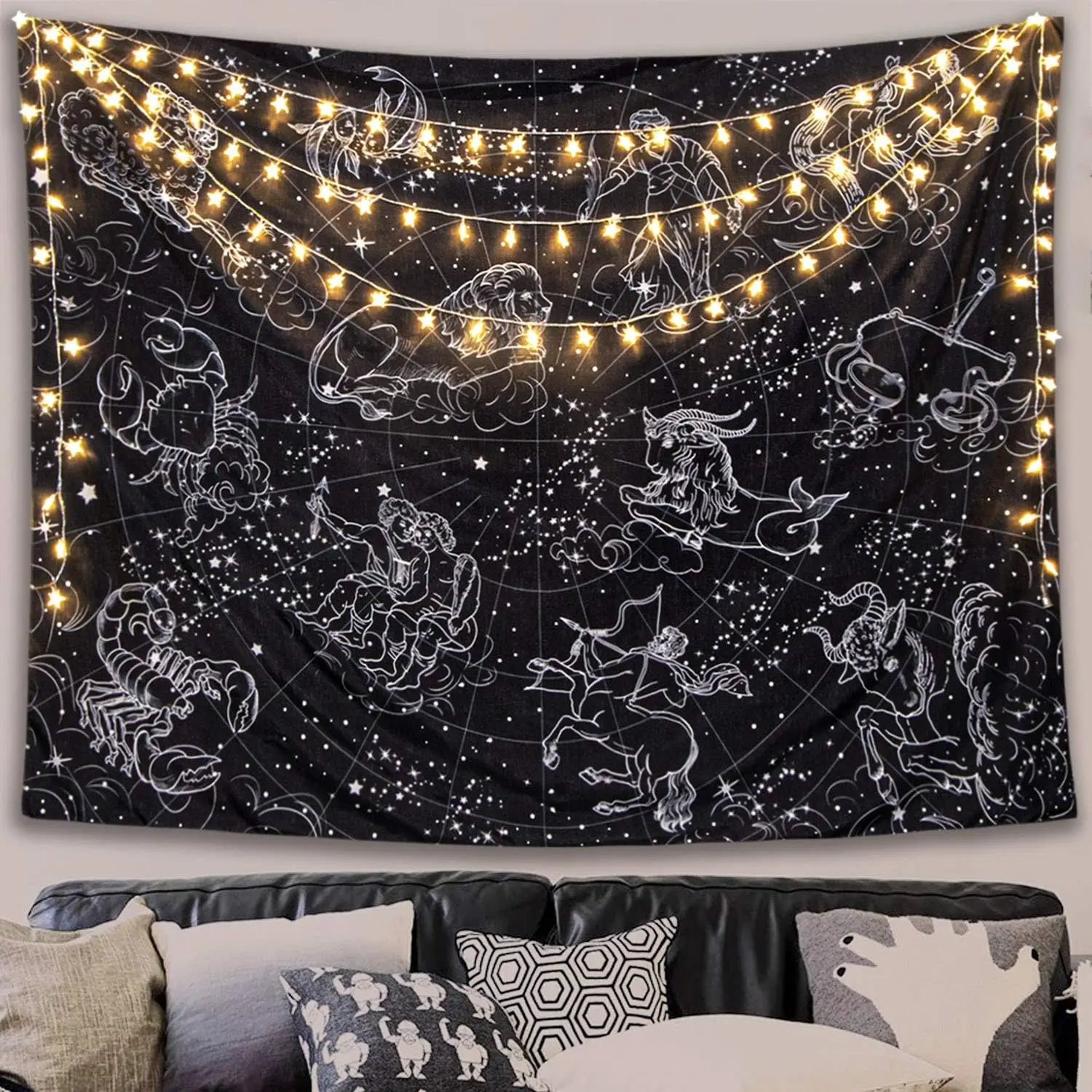 Constellation Stars Tapestry Wall Hanging, Black and White Tapestry, Aesthetic Wall Tapestry for Bedroom Living Room Dorm Black