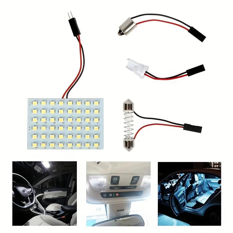 Super White 5050 48-SMD LED Panel Dome Lamp Auto Car Interior Reading Plate Light Roof Ceiling Interior Wired Lamp + Adapter
