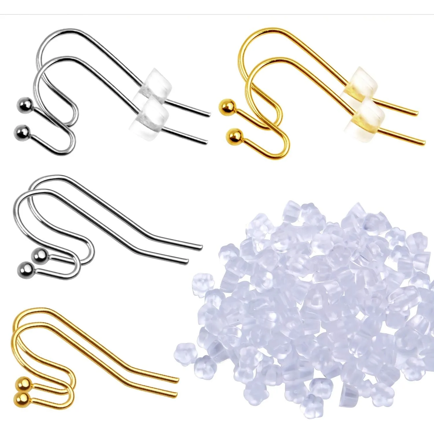 

200 Pieces French Earring Hooks Ball End Earwires with 200 Pieces Rubber Earring Stoppers for Dangling Earring Making