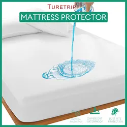 Waterproof Mattress Cover Anti Mites Bed Protector Soft Breathable Sheet Cover All Size Available (Smooth)