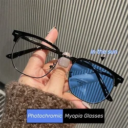 New Style Photochromic Glasses Unisex Near Sight Eyeglasses with Color Changing Lens Women Men Fashion Myopia Sunglasses 0 ~-4.0