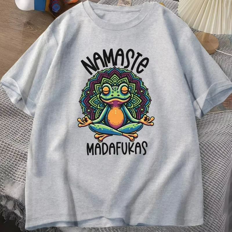 Summer Funny Yoga Frog Self Care T-Shirt Cotton Short Sleeve Positive Cottagecore Namaste Men Women Loose Oversized Tops