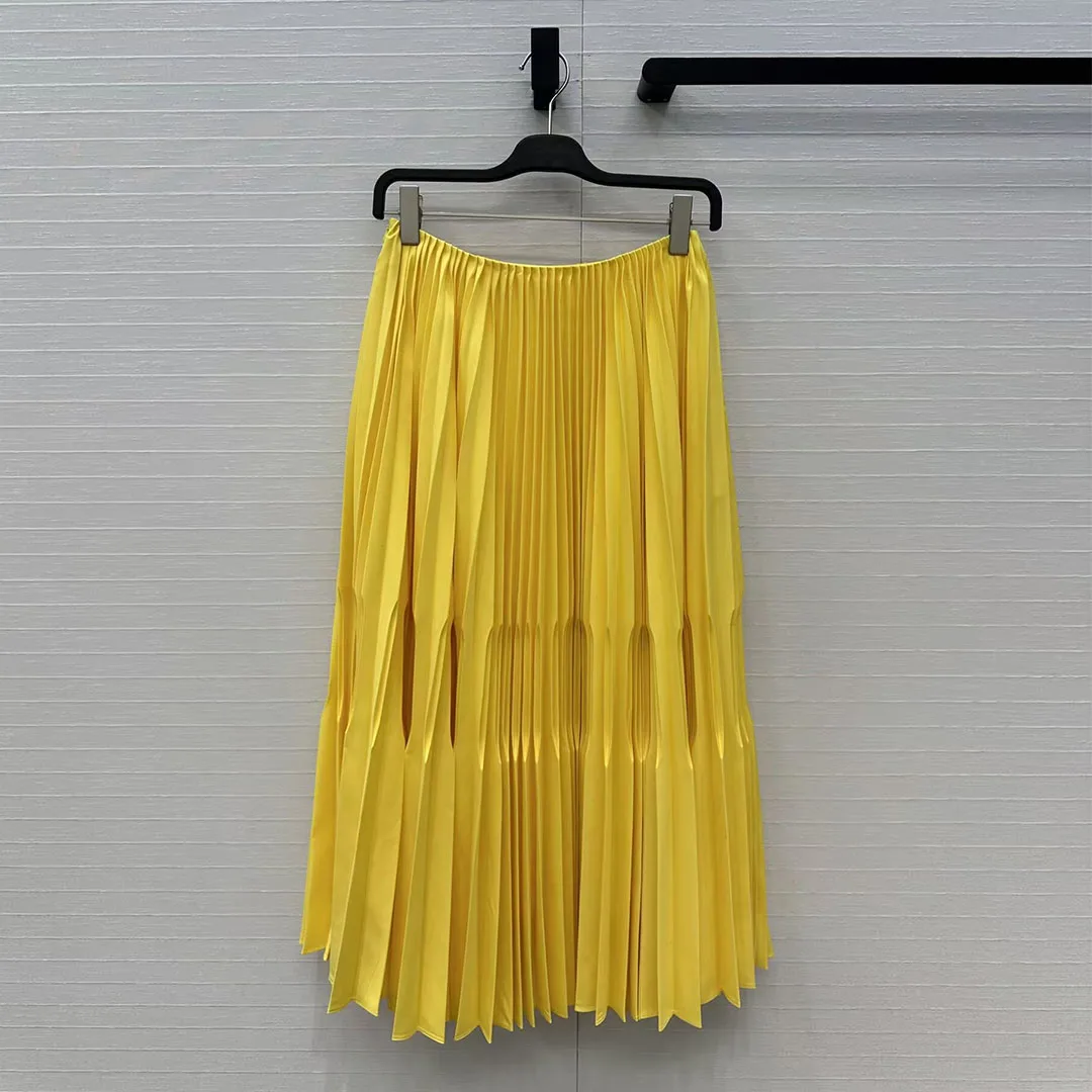 

New Spring Fashion Elegant Big Bottom Pleated Long Skirts Womens Low Waist High Street Elegant Vintage Sweet Skirt