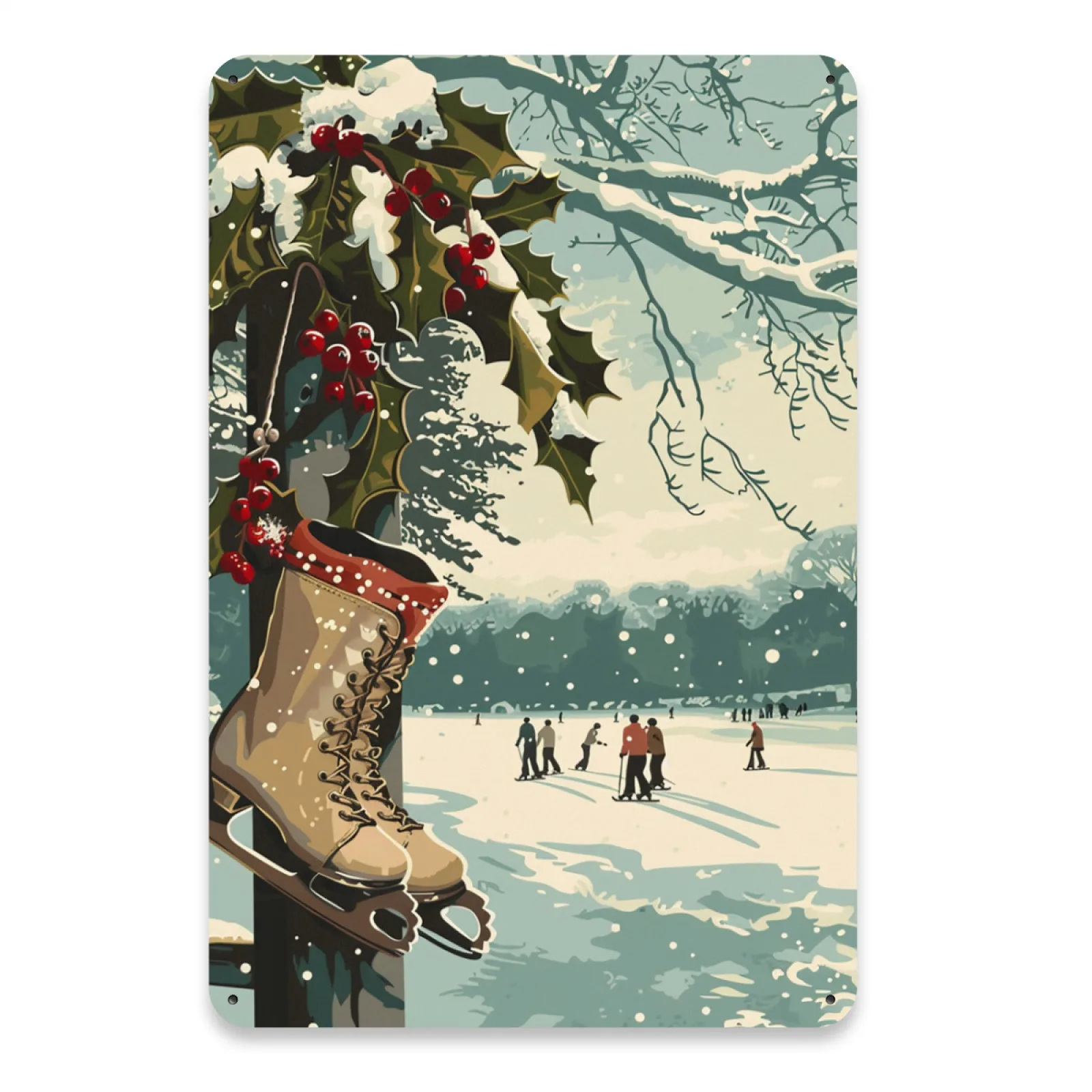 2D Flat, 2D Flat Gift 1pc Vintage Ice Skating Scene Metal Sign, Durable Iron Wall Art, Ideal for Home, Office, Gym, Cafe, Gar