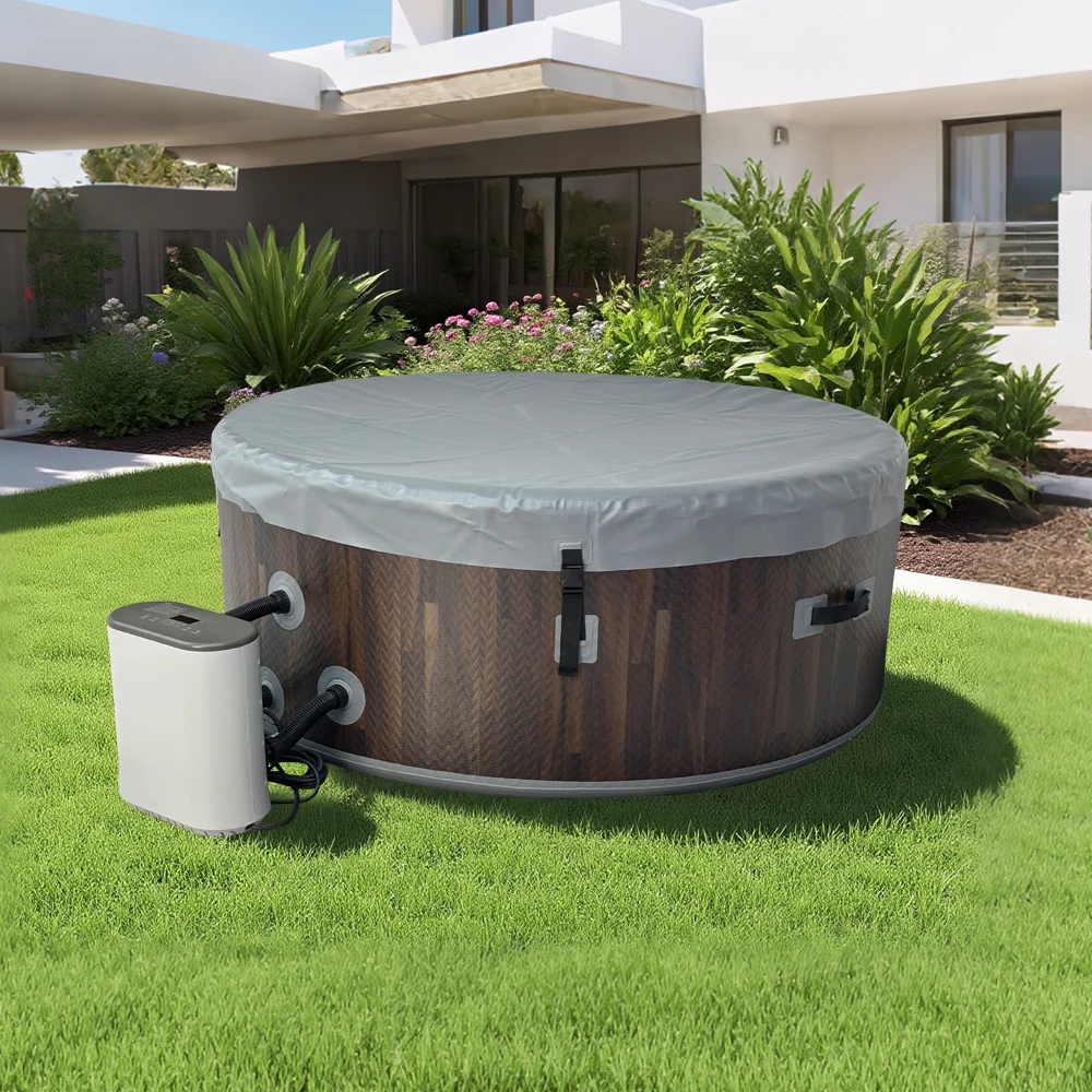 

STLF Drop Stitch Pool Outdoor Spa Inflatable Hot Tub SPA with 120 Air Jets Electric Heater Pump for 4-6 Person-Coffee