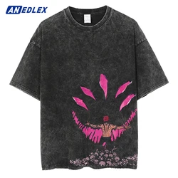 Hot Sale Japanese Anime Print T Shirt Men Vintage Washed Tshirt Summer Short Sleeve Cotton Tops Tees Harajuku Hip Hop Streetwear