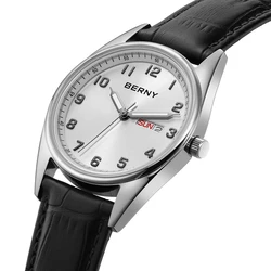 BERNY Quartz Watches for Men Classic Date Week Luminous Luxury Men's Business Dress Watch Elegant Lightweight Sports Wristwatch