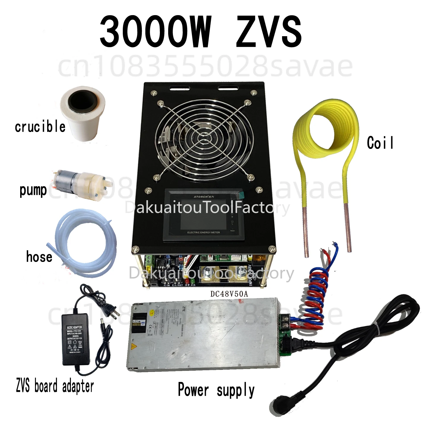 3000W 60A ZVS Induction Heating Machine Comes with Power Meter Overload Protection and Water Shortage Protection