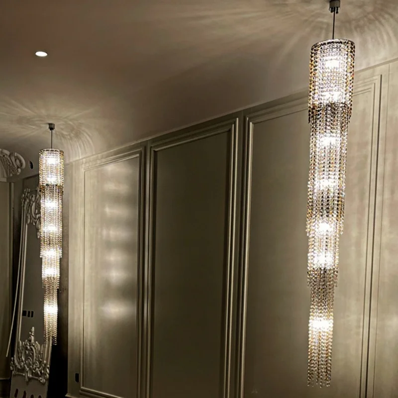 Simple Staircase Long Crystal Chandelier Personalized Light Luxury Villa Stair Living Room TV Cabinet Lighting Fixtures Lustre