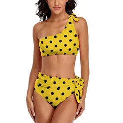 Retro Polka Dots Bikini Set Black And Yellow Bikini Swimsuit Sexy High Waisted Sweet Swimwear Swim 2 Pieces Feminine Bikinis