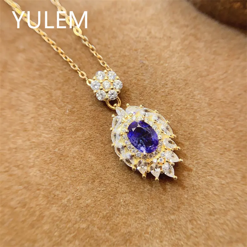 YULEM Oval 5x7mm Tanzanite Pendant Silver 925 for Women Daily Wear Fine Natural Gem for Women Daily Wear