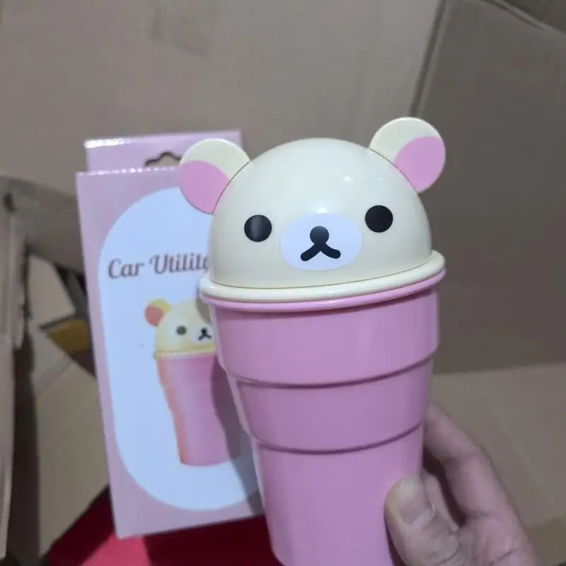 Rilakkuma Cup Shaped Flip Cover Desk Top Trash Can Storage Decorative Ornaments Automotive Garbage Storage Bin Birthday Gift view 5