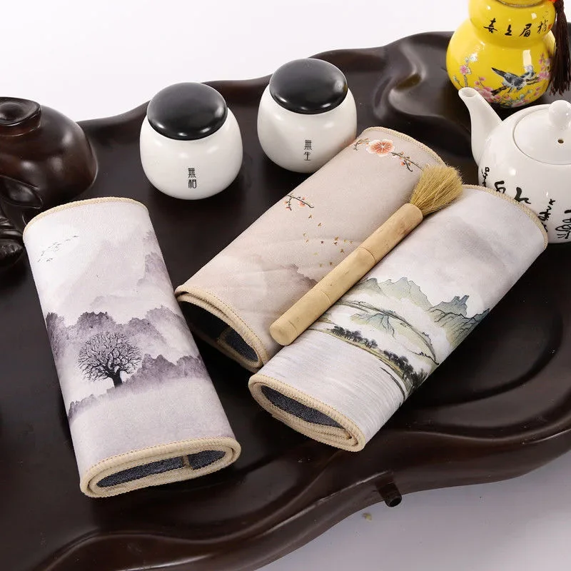 Chinese Classical Tea Towel Suede Painting Absorbent Rag Thickened Table Cleaning Cloth Household Cleaning Tools Kitchen Towel