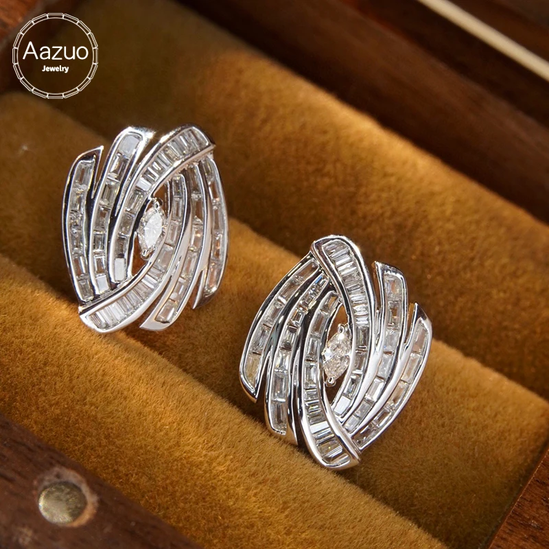 

Aazuo Fine Jewelry 18K Orignal White Gold Natrual Diamonds 0.90ct Irregular Stud Earrings Gifted For Women Senior Banquet