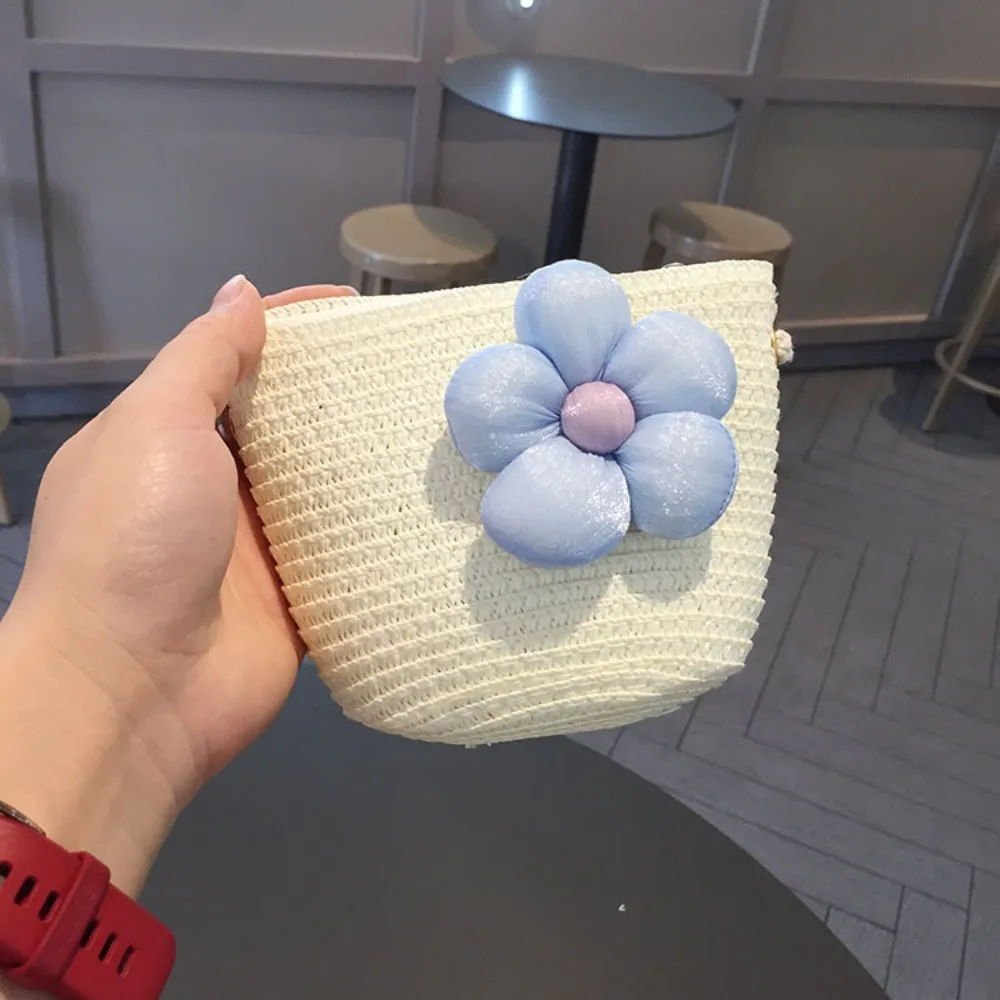 

Cute Big Brim Kids Straw Cap Bag UV Protection Breathable Beach Cap Flower Sun Hat for Children Girls