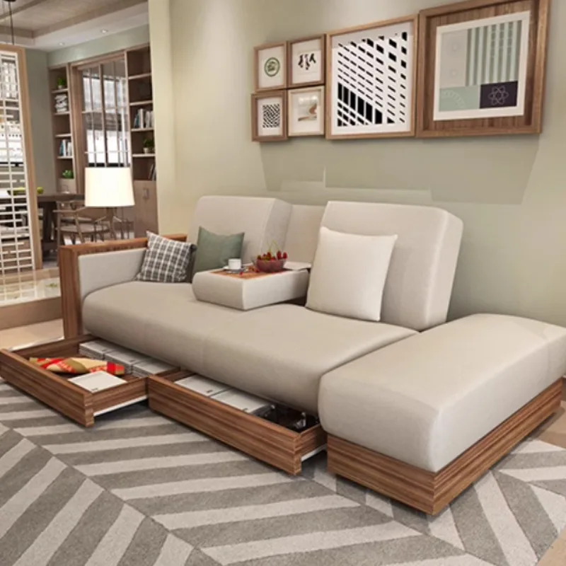 

European Minimalistic Sofa Elegant Wooden Lazy Nordic Recliner Puffs Sofa Lit Pliable Modern Canape Salon De Luxe Home Furniture