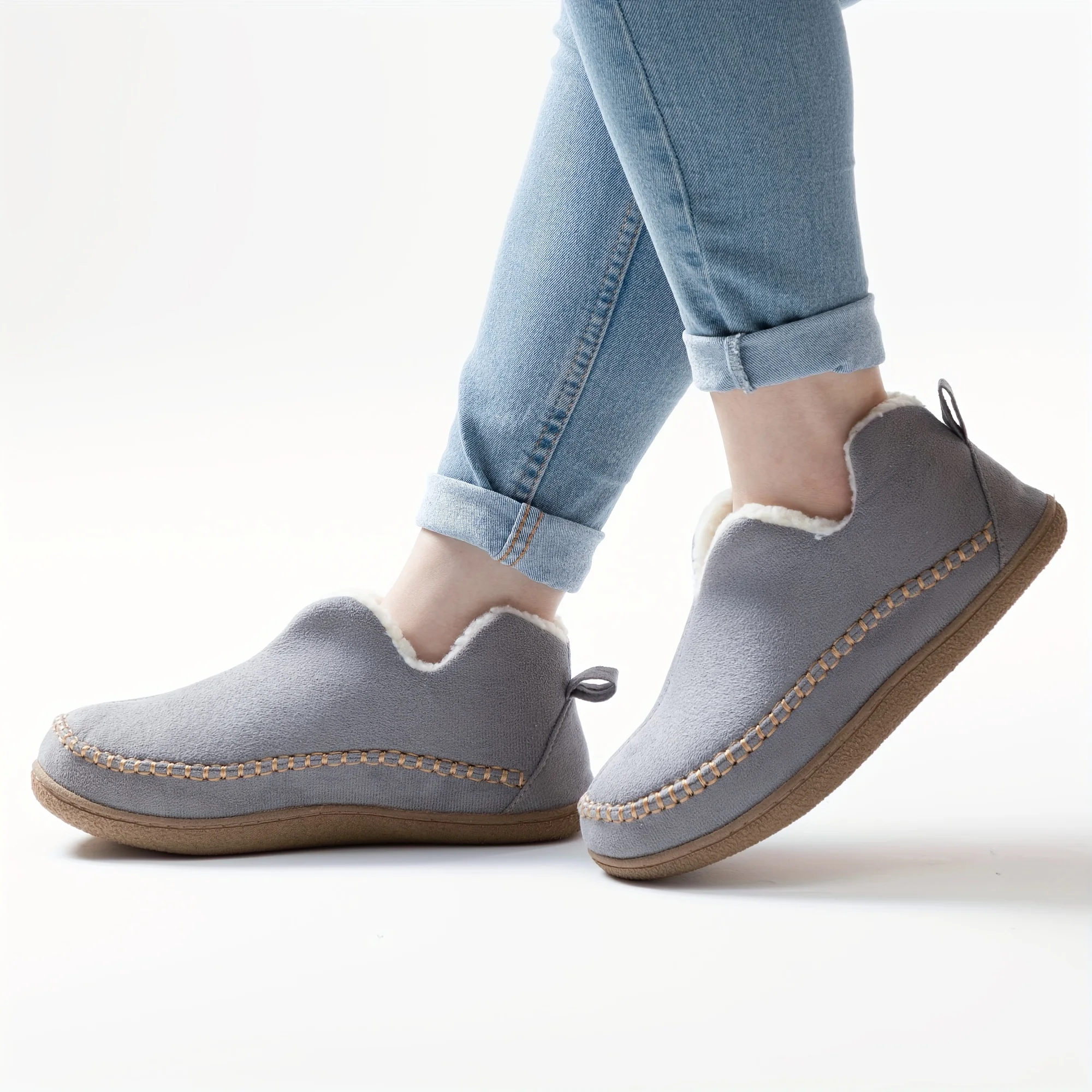 شبشب صوف مريح بنعل غير قابل للانزلاق. أحذية منزلية للاستخدام الداخلي/الخارجي لجميع المواسم. قابل للغسل في الغسالة. تسوق الآن! #4