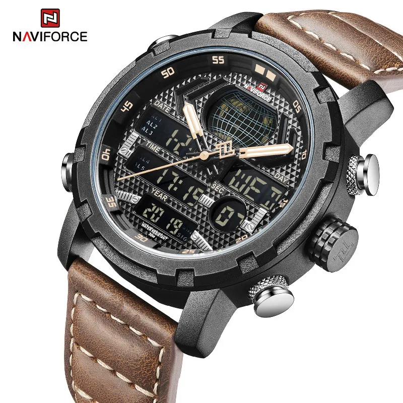 NAVIFORCE Watch for Men Luxury Digital Chronograph Analog Sport Watches Military Waterproof Wristwatch Man Genuine Leather Clock