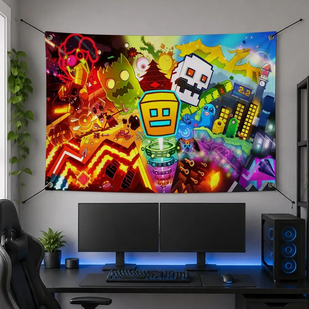 Game Rhythm Colorful Platform G-Geometry Dash Flags Flag Banner for Bedroom Dorm Party Home Living Room Game Room Gift